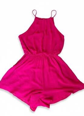 Lush Hot Pink Halter Romper Flowy Open Back Summer Dressy Romper Size S